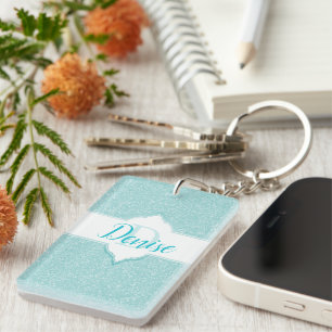 Teal Glitter Monogram Keychain