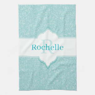 Teal Glitter Monogram Kitchen Towel