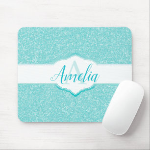 Teal Glitter Monogram Mouse Mat