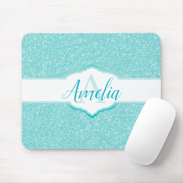 Teal Glitter Monogram Mouse Mat (With Mouse)