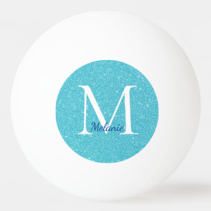 Teal Glitter Monogram  Ping Pong Ball