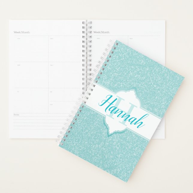 Teal Glitter Monogram Planner (Display)