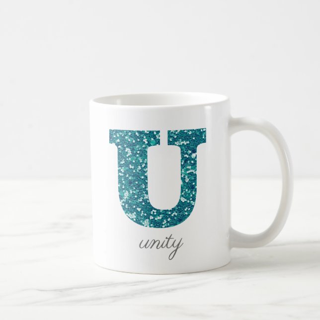 Teal Glitter Monogram U Personalised Mug (Right)