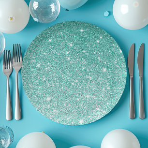 Teal Glitter Ombre Paper Plate