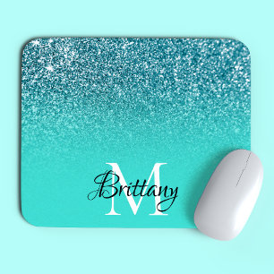 Teal Glitter Ombre Personalised Monogram Mouse Mat