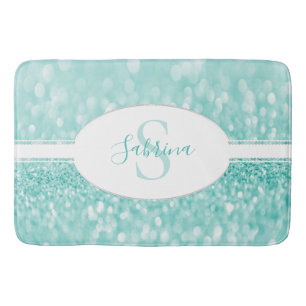 Teal Glitter Personalise Bath Mat