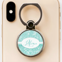 Teal Glitter Personalise Phone Ring Stand