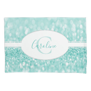 Teal Glitter Personalise Pillow Case