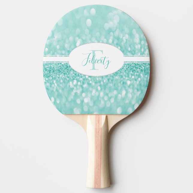 Teal Glitter Personalise Ping Pong Paddle (Front)