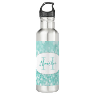 Teal Glitter Personalise Water Bottle