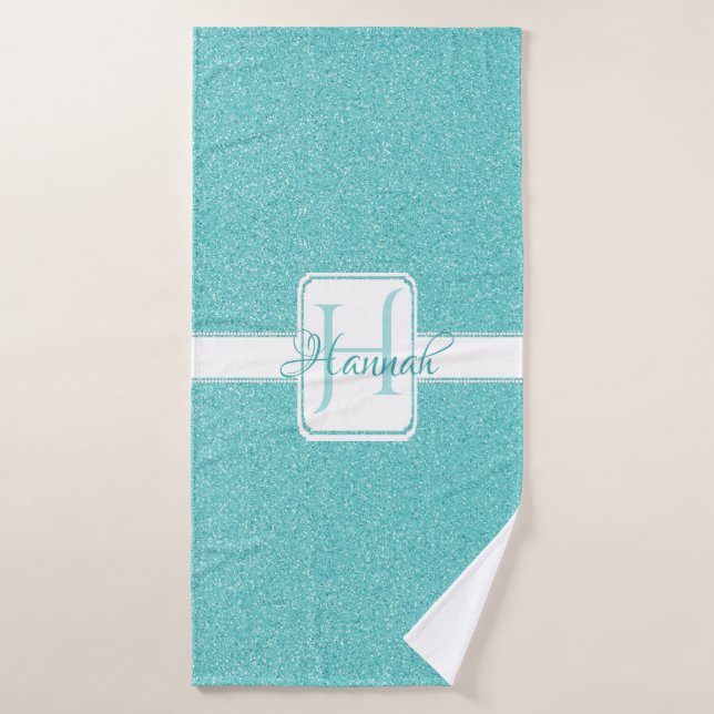 Teal Glitter Personalised Bath Towels (Bath Towel)
