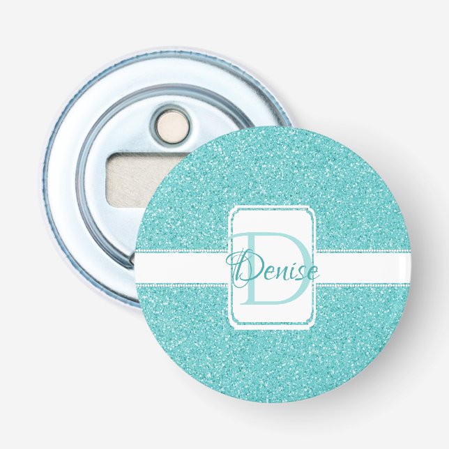 Teal Glitter Personalised  Bottle Opener (Front)