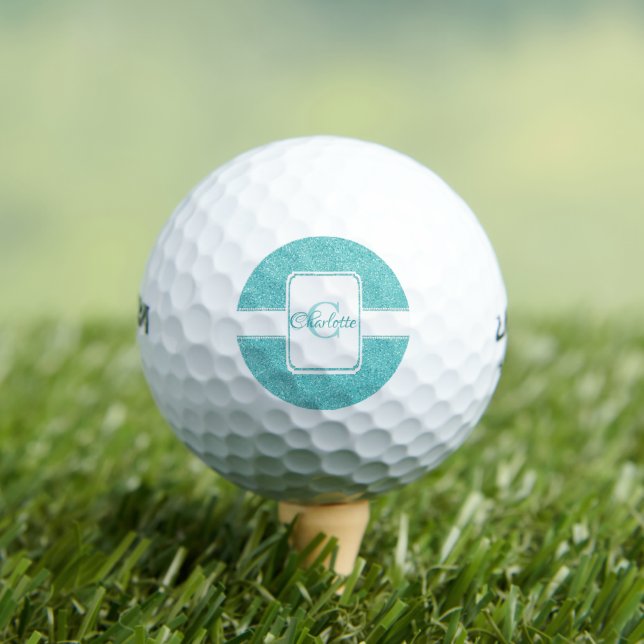 Teal Glitter Personalised Golf Balls (Insitu Tee)