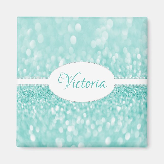 Teal Glitter Personalised Magnet (Front)