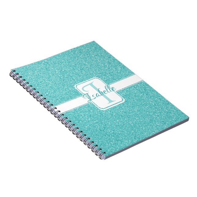 Teal Glitter Personalised Notebook (Right Side)