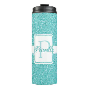 Teal Glitter Personalised Thermal Tumbler