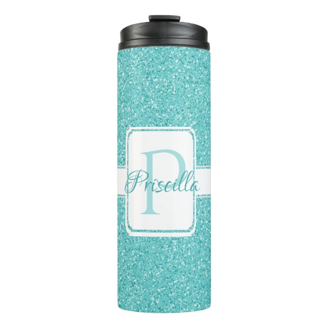 Teal Glitter Personalised Thermal Tumbler (Front)