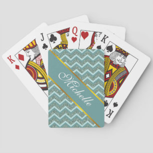 Teal Glitter Playing Cards