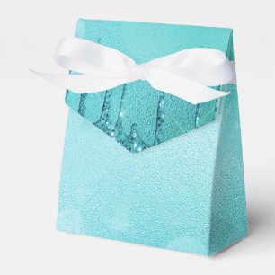 Teal Glitter Rain on Luxury Metal Marble Favour Box