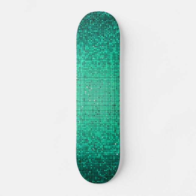 Teal Glitter Sequin Disco Glitz Comp Skateboard (Front)