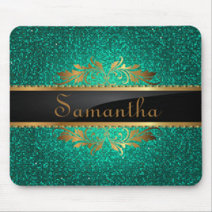 Teal Glitter Sequin Disco Personalised Mousepad