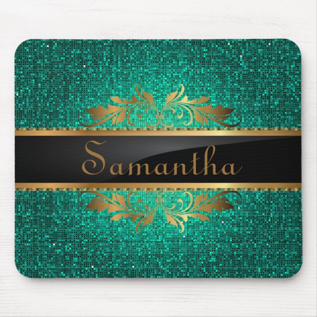 Teal Glitter Sequin Disco Personalised Mousepad (Front)