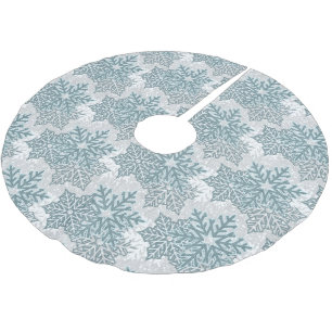 Teal Glitter Snowflakes Brushed Polyester Tree Skirt
