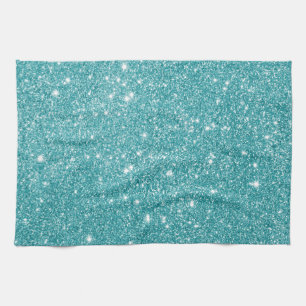 Teal Glitter Sparkles Tea Towel