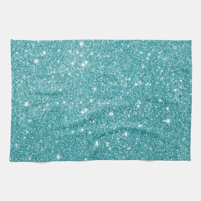 Teal Glitter Sparkles Tea Towel (Horizontal)