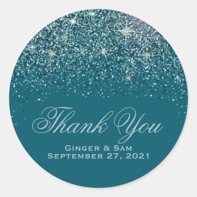 Teal Glitter Thank You Stickers (Front)