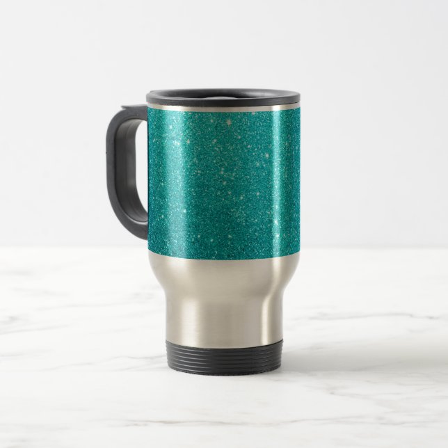 Teal Glitter  Travel Mug (Front Left)