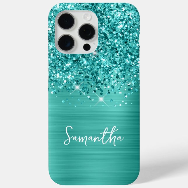 Teal Glitter Turquoise Glam Name Case-Mate iPhone Case (Back)