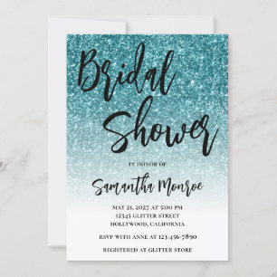 Teal Glitter White Gradient Bridal Shower Invitation