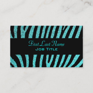 Teal glitter zebra stripes business cards