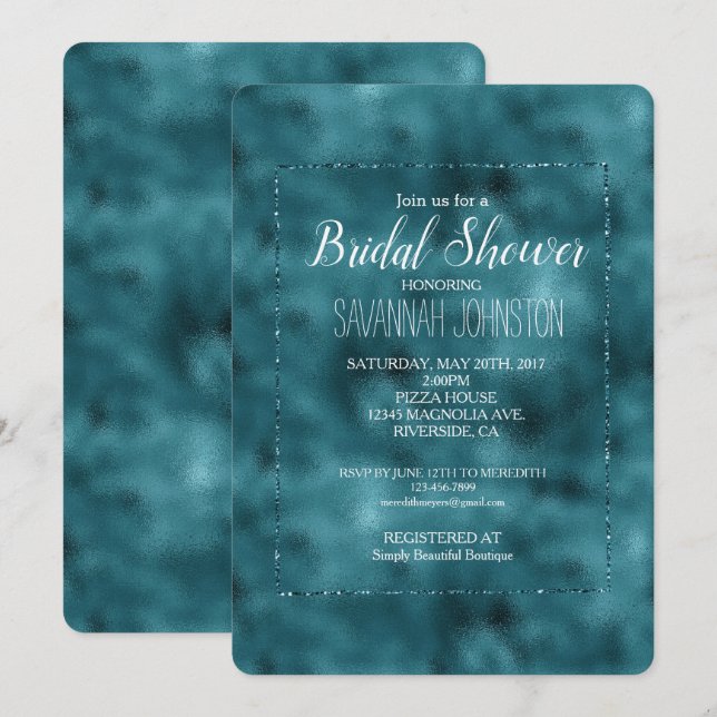 Teal Glitz Glitter Glam Bridal Shower Invitation (Front/Back)