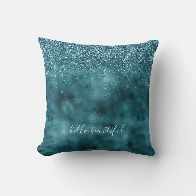 Teal Glitz Glitter Glam Cushion (Front)