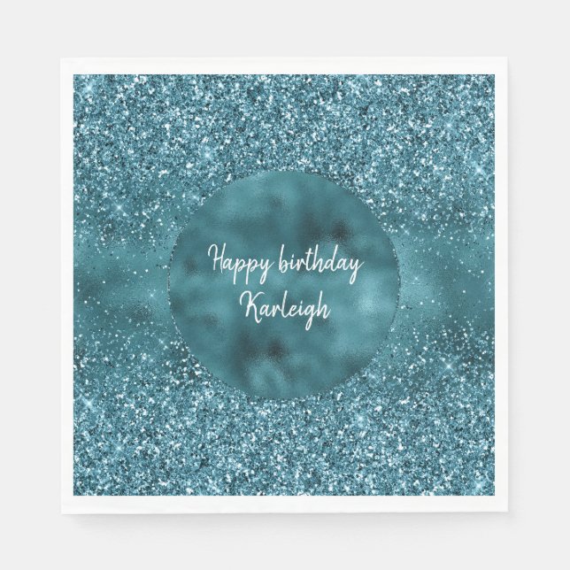 Teal Glitz Glitter Glam Napkin (Front)