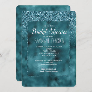 Teal Glitz Glitter Glam Sparkle Bridal Shower Invitation