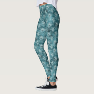 Teal Glitzy Glam Peacock Feathers Leggings