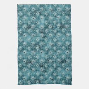 Teal Glitzy Glam Peacock Feathers Tea Towel