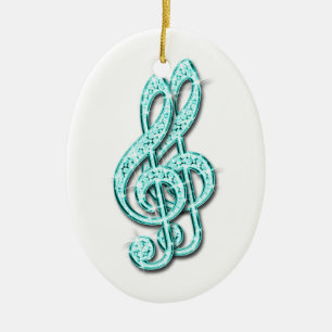 Teal Glitzy Sparkly Diamond Music Notes Ceramic Tree Decoration