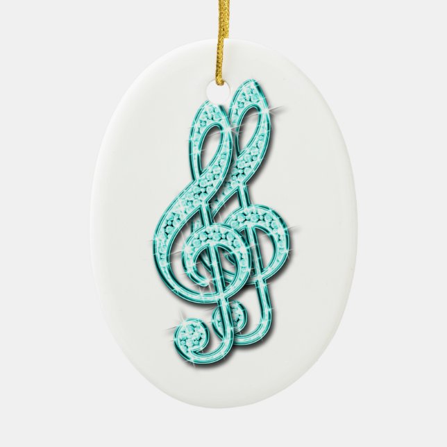 Teal Glitzy Sparkly Diamond Music Notes Ceramic Tree Decoration (Front)