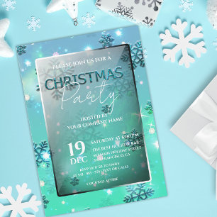 Teal Glowing Snowflake Office Christmas Party Invitation