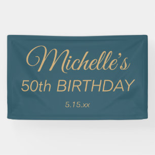 Teal Gold 50th Birthday Any Age Name Banner
