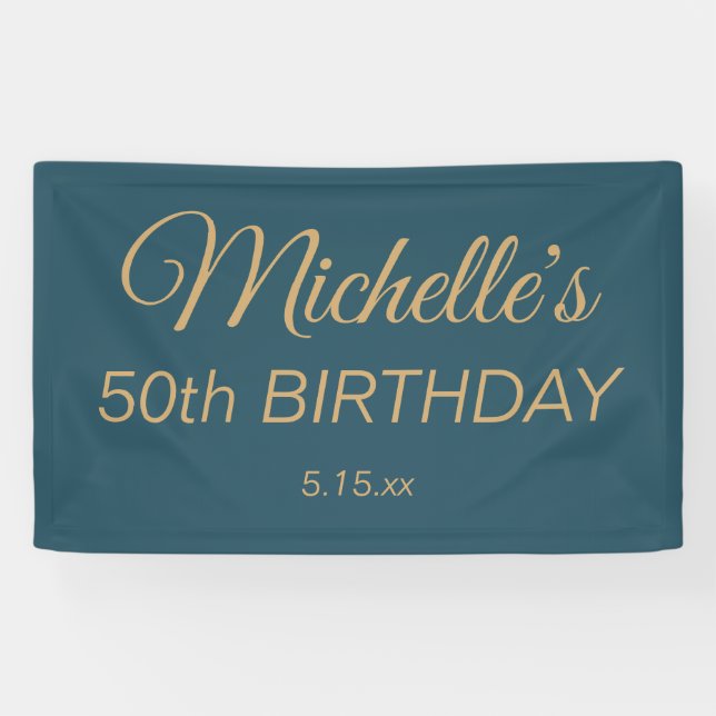 Teal Gold 50th Birthday Any Age Name Banner (Horizontal)