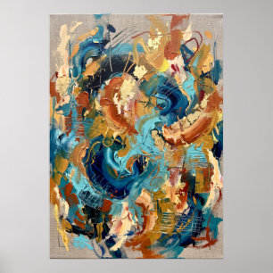 Teal Gold Abstract Expressionist Poster