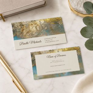 Teal Gold Abstract Stone Texture Business Card