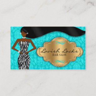 Teal Gold African American Hair Stylist Salon Business Card