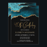 Teal Gold Agate 40th Birthday Party Invitation<br><div class="desc">This elegant 40th birthday invitation features a watercolor image of an agate geode in shades of teal with faux gold highlights. The words "40th Birthday" appear in faux gold glitter in decorative modern handwriting font. Customise it with the name of the honoree in gold coloured text and the details in...</div>