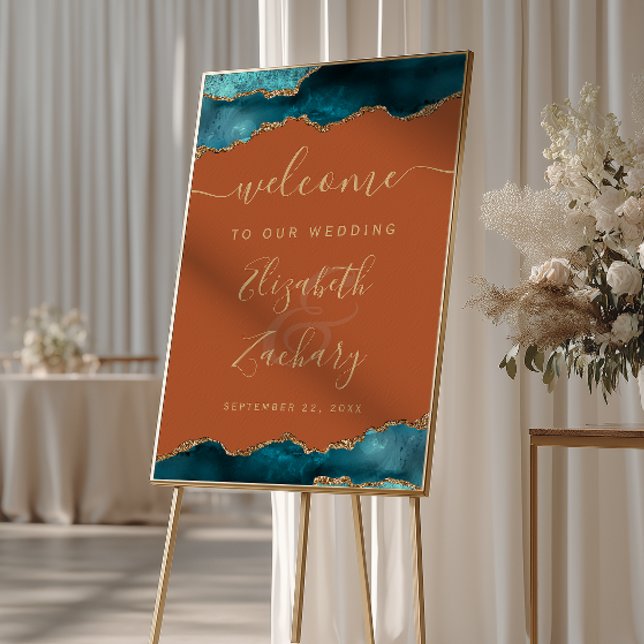 Teal Gold Agate Burnt Orange Wedding Welcome Poster (Creator Uploaded)